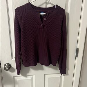 Old Navy Wine Ribbed Mandarin Collar Sweatshirt